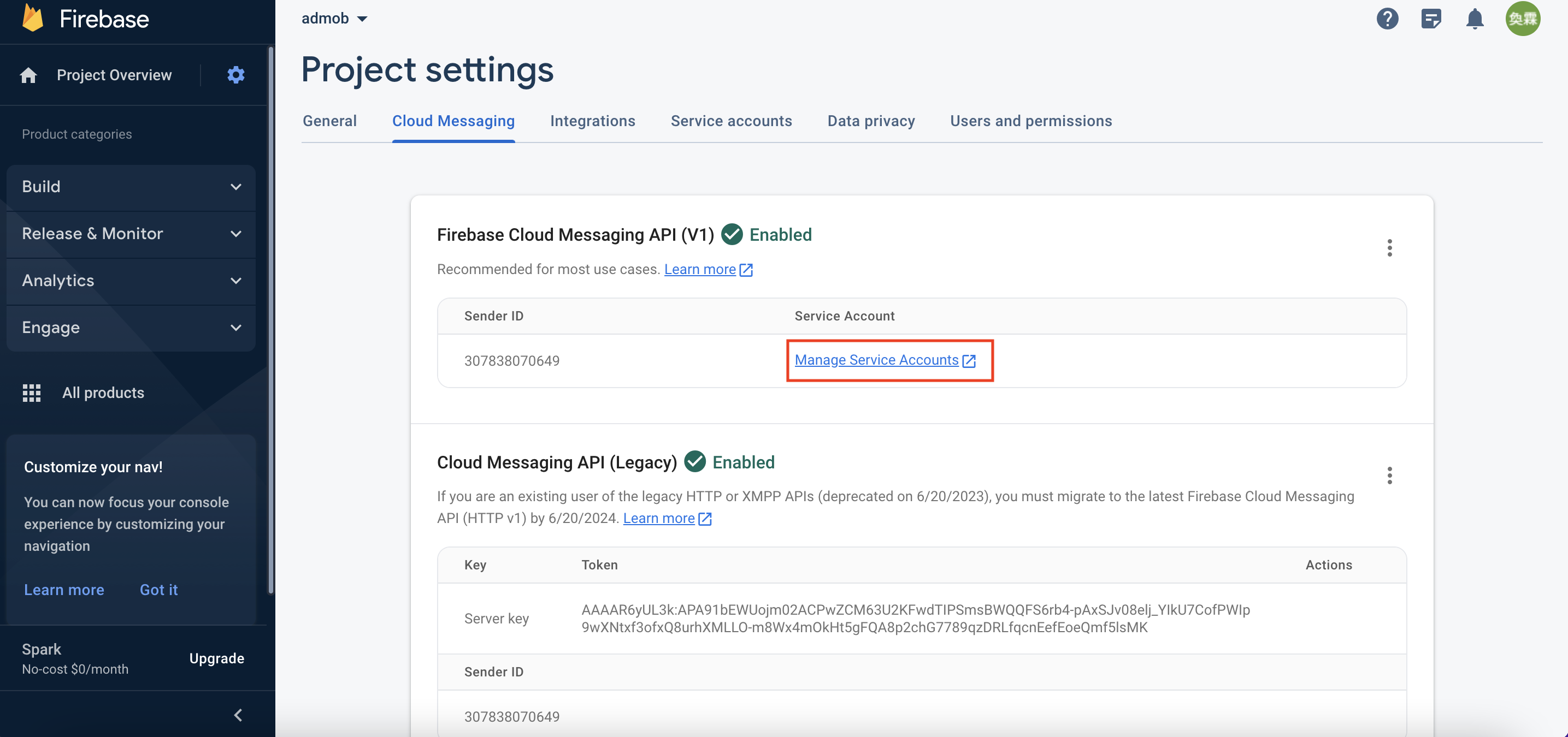 fcm-1：進入谷歌云管理服務賬號